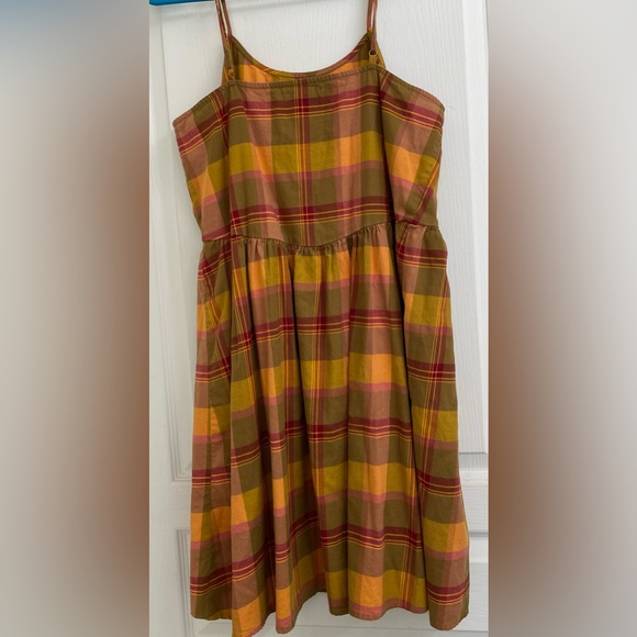 Madewell Babydoll Cami Dress in Yummy Olive & Raspberry (banana & peach) Plaid! - Picture 6 of 8